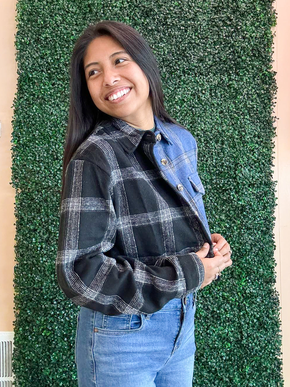 Color-Block Plaid Jacket
