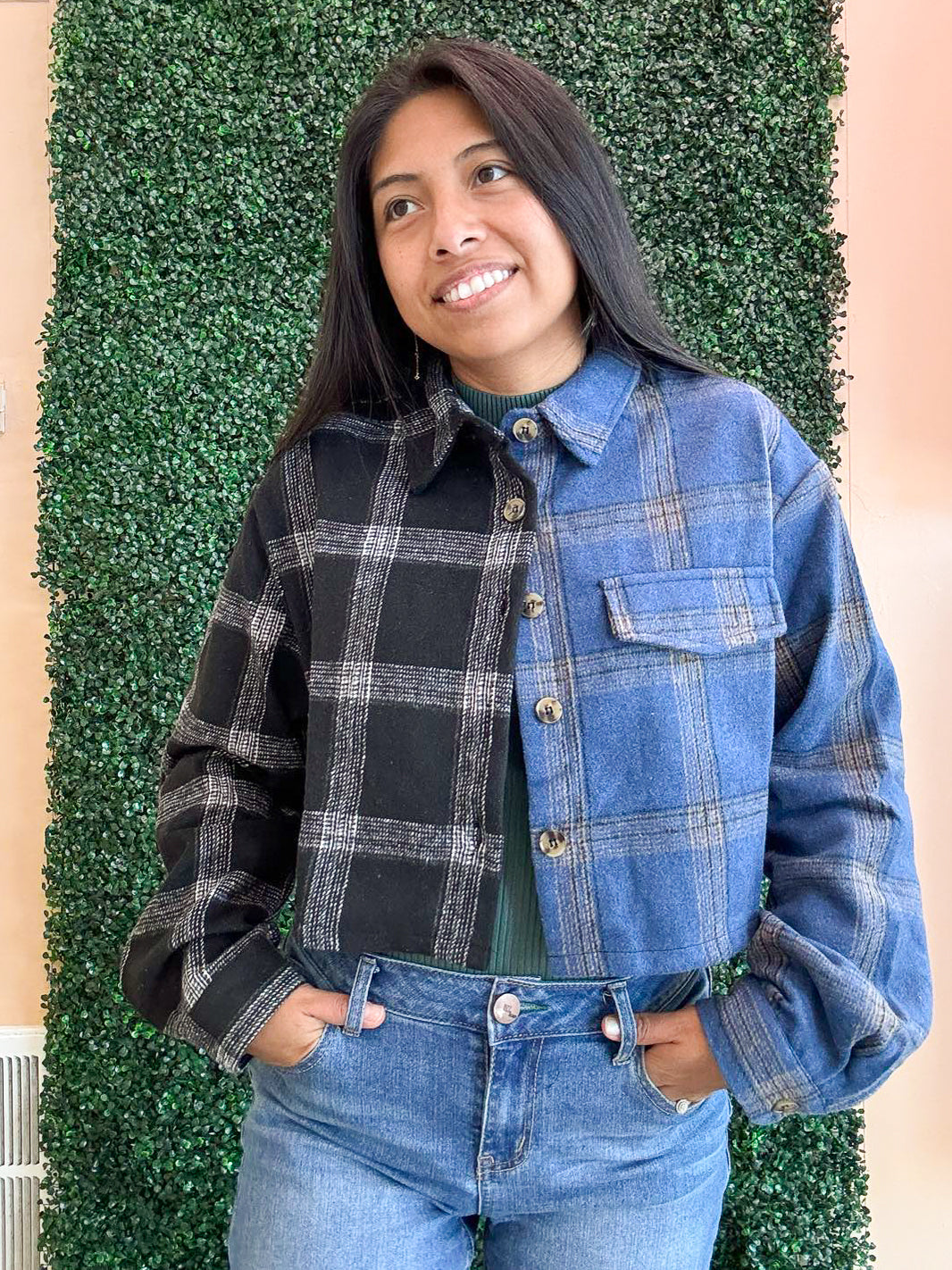 Color-Block Plaid Jacket