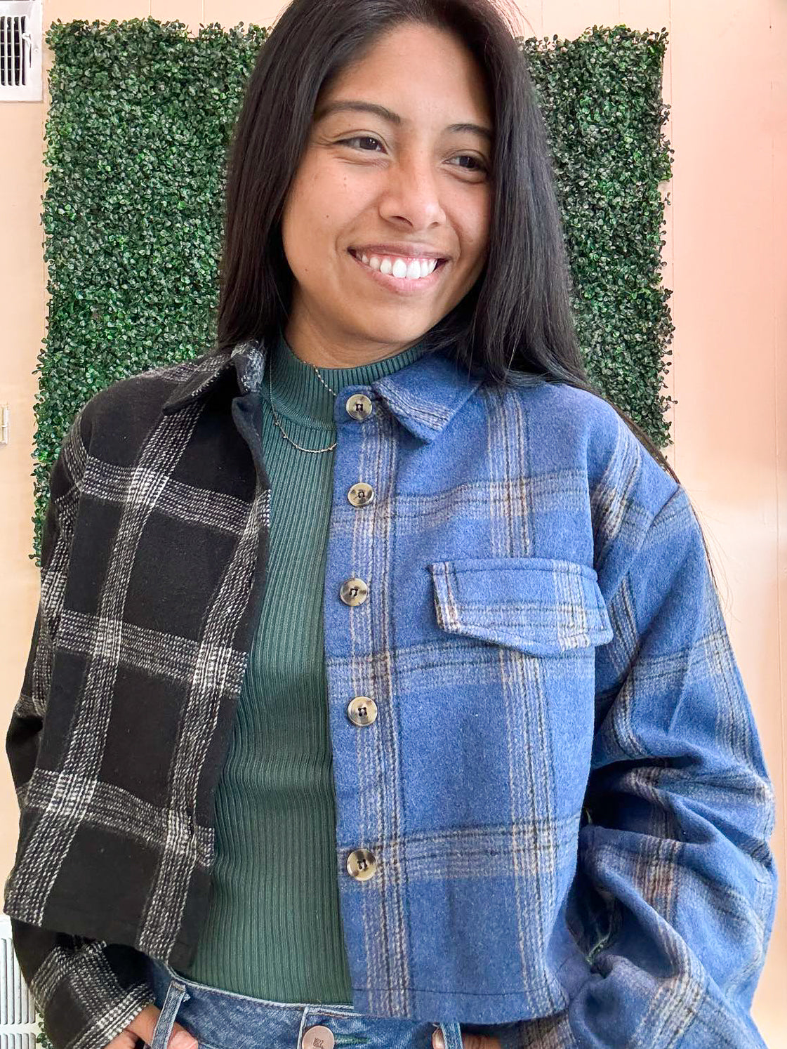 Color-Block Plaid Jacket