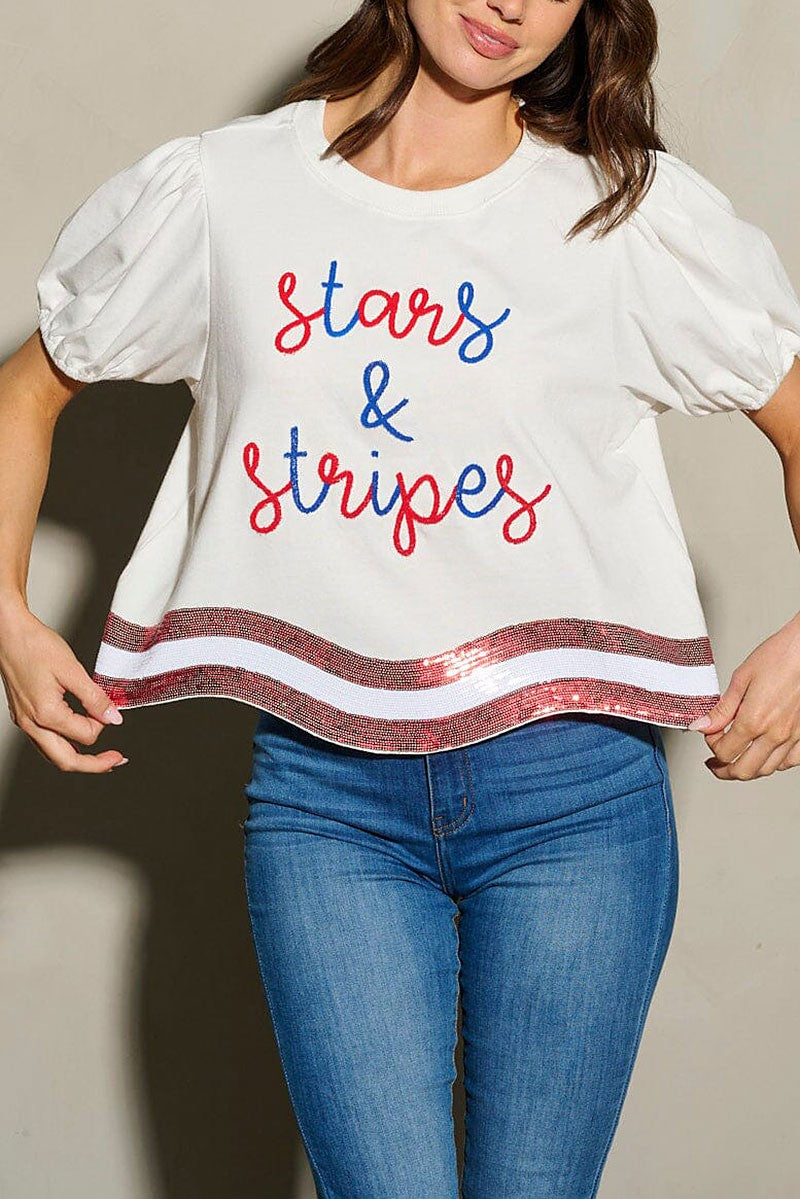 Sequins Stars and Stripes Patriotic Top