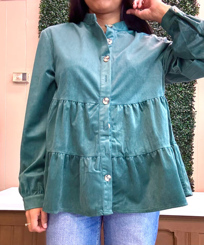 Corduroy Ruffle Tiered Buttoned Top