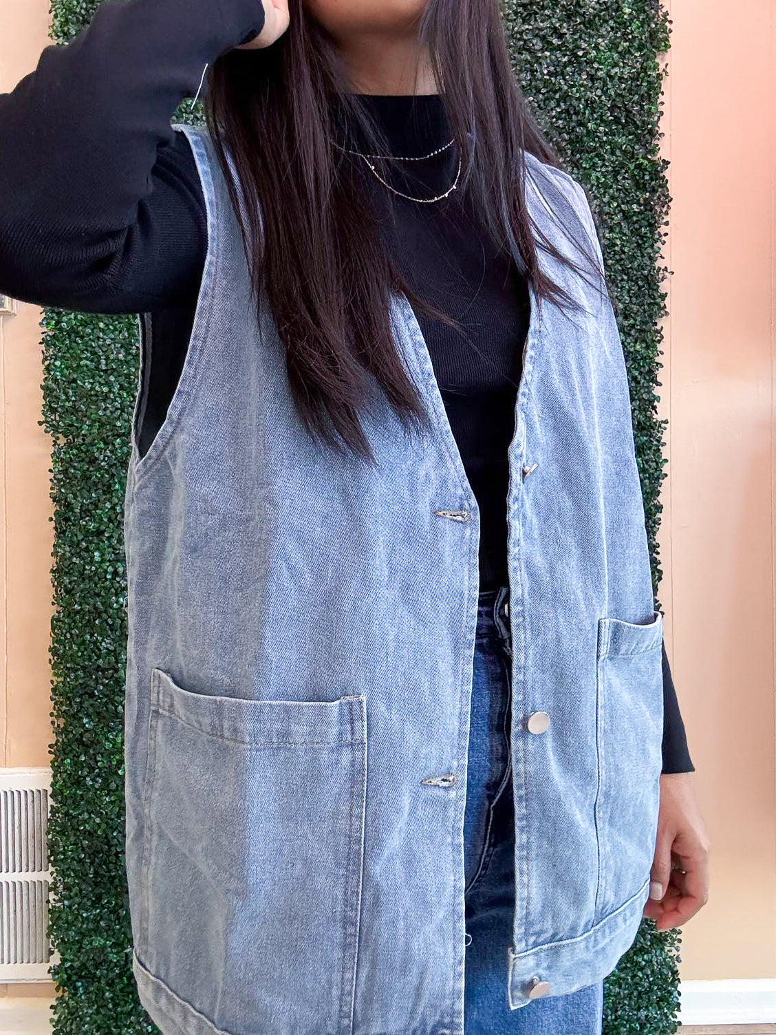 Button Up Pocket Denim Vest