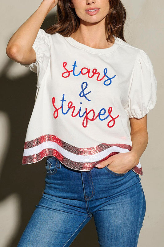 Sequins Stars and Stripes Patriotic Top