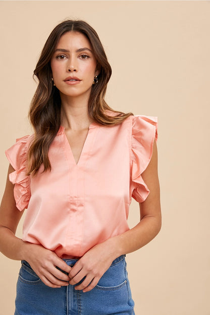 Ruffle Sleeve Satin Blouse