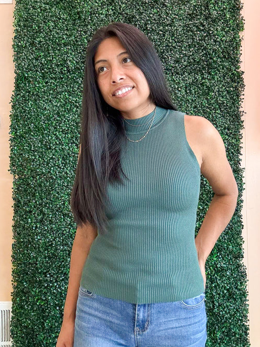 Sleeveless Mock Neck Sweater Knit Top