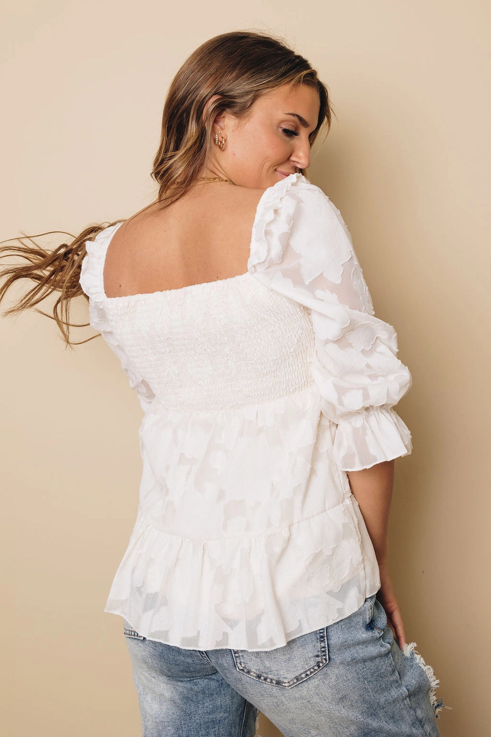 Beige Square Neck Blouse