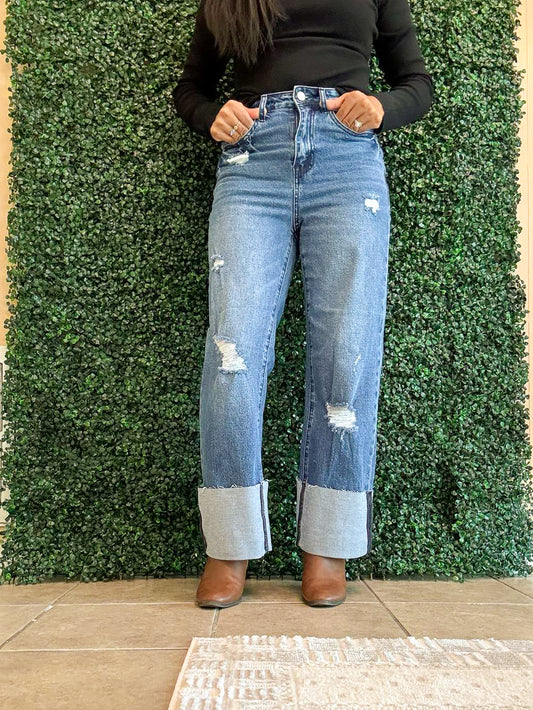 Straight Leg Cuffed Jeans