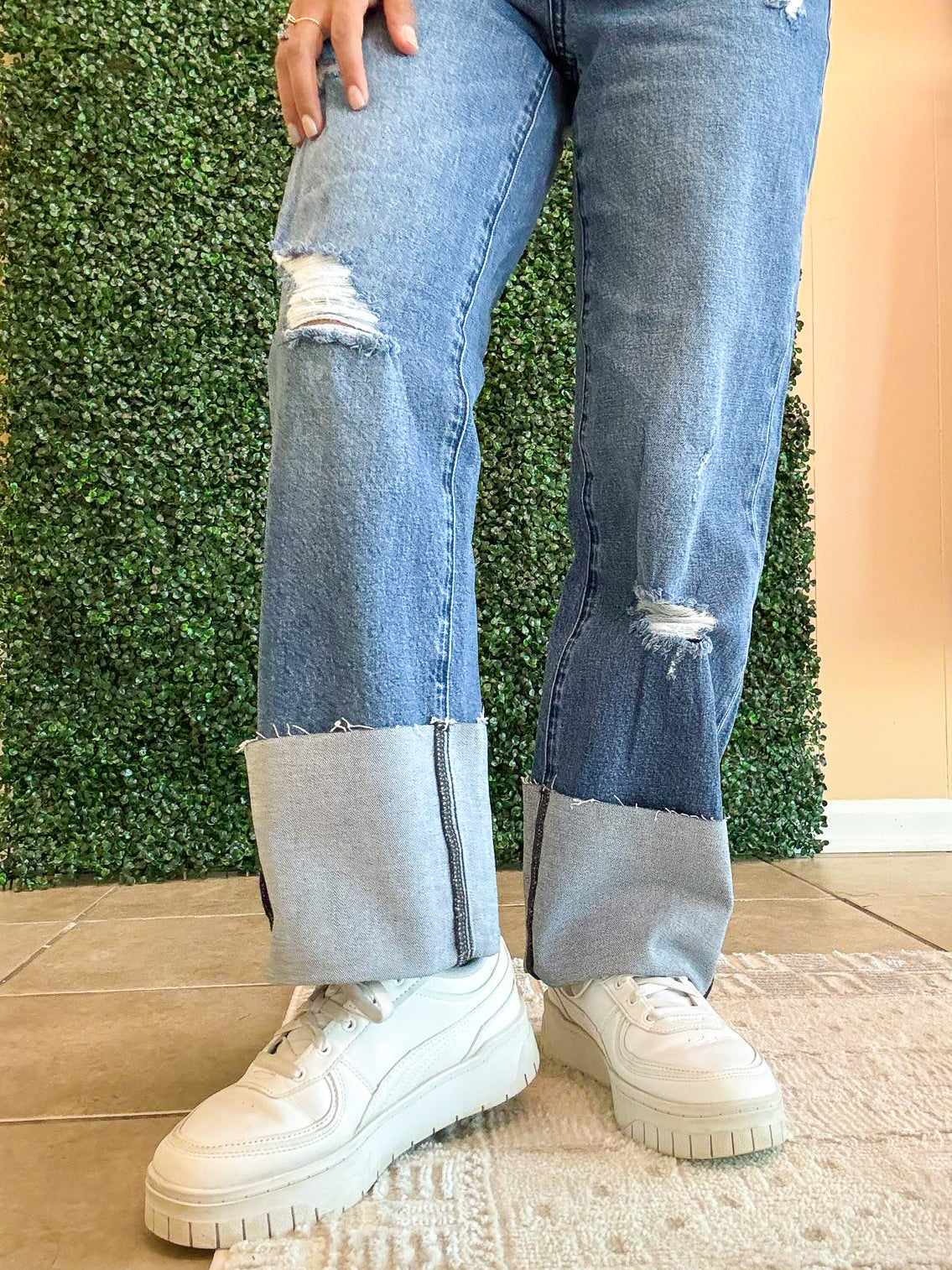 Straight Leg Cuffed Jeans