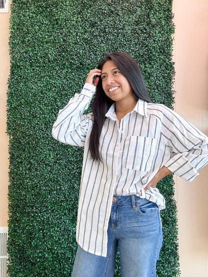 Stripe Buttoned Oversized Shirt