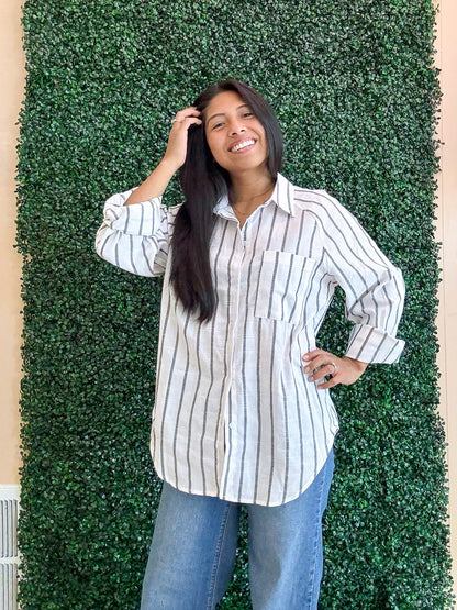 Stripe Buttoned Oversized Shirt