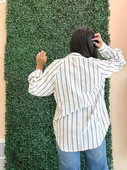 Stripe Buttoned Oversized Shirt