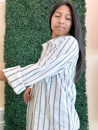 Stripe Buttoned Oversized Shirt